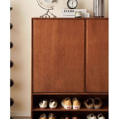 29.92" Brown Rectangular Solid Wood Shoe Storage