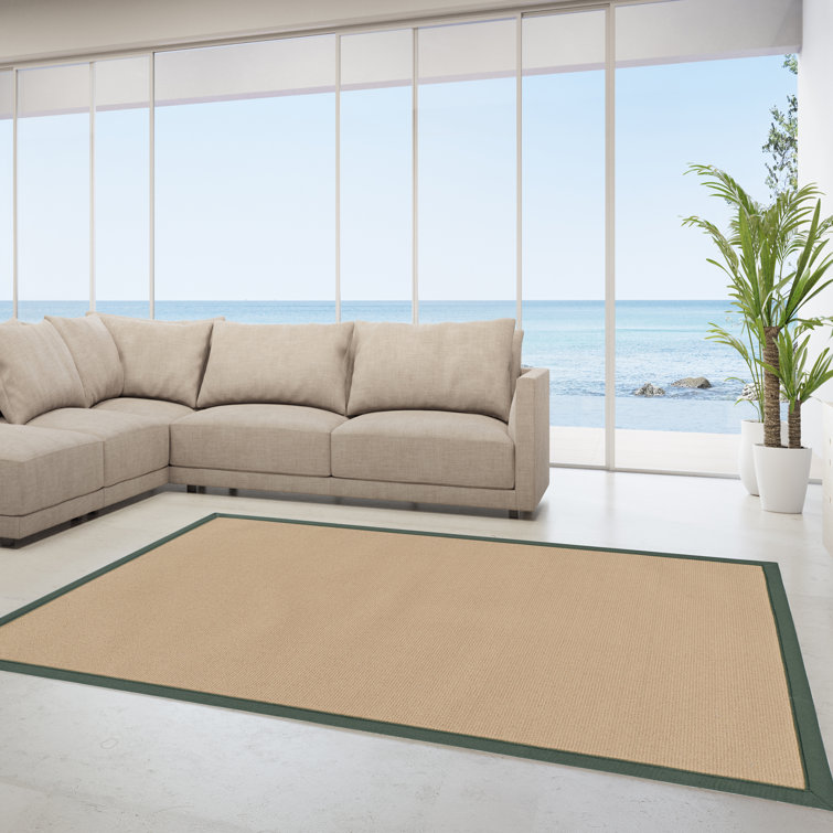 Nannette Handmade Medium Beige Berber with Green Cotton Border Area Rug