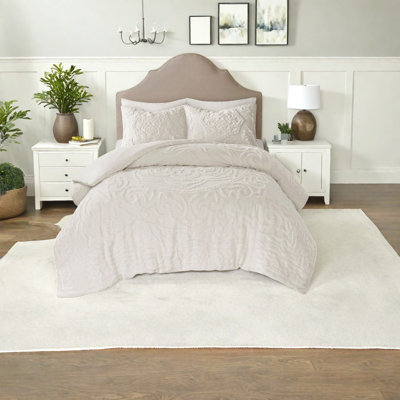 Ensembles de literie confortables en coton, chenille blanc cassé, Boho Shabby Chic