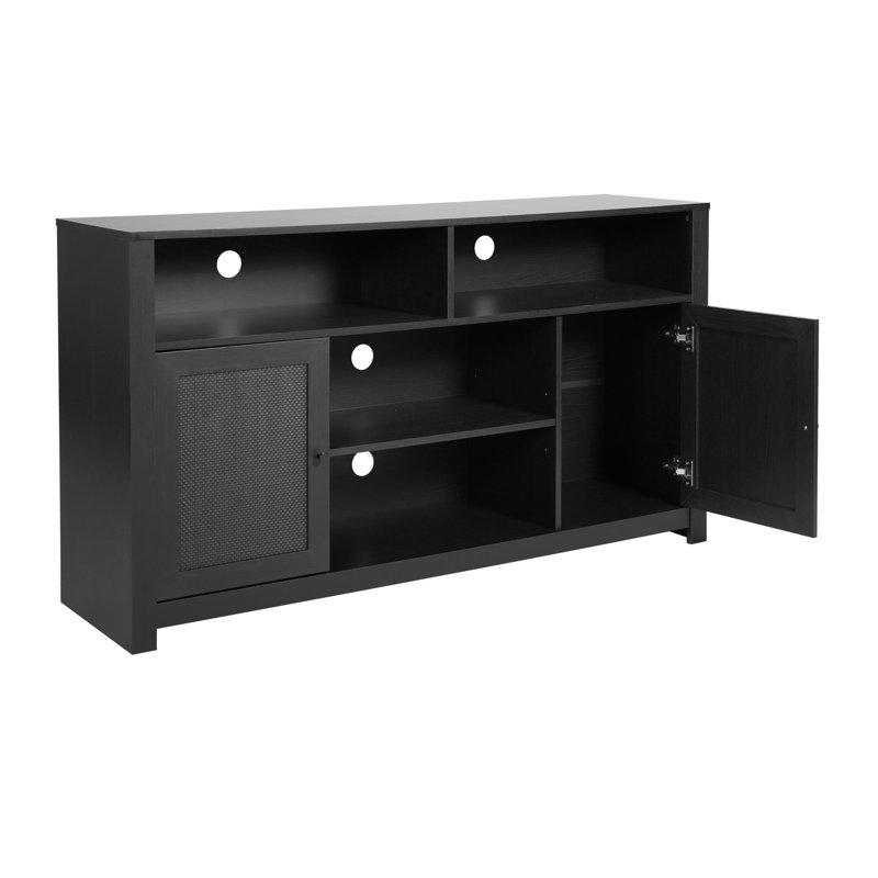 Mid-Century Modern Buffet Sideboard with 2 Soft Close Doors and Adjustable Center Shelf, Black