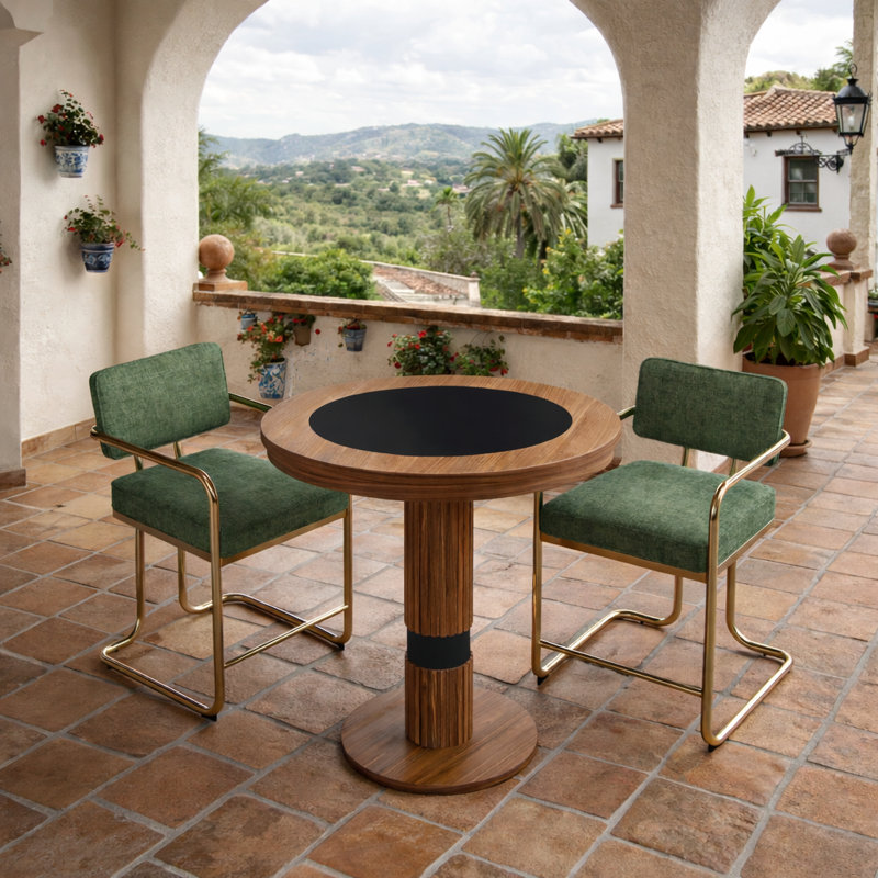 Prohibition Series 30" Pub Table - With Two Vintage - Armed Barstools By RAM Game Room, Brown/Green/Gold