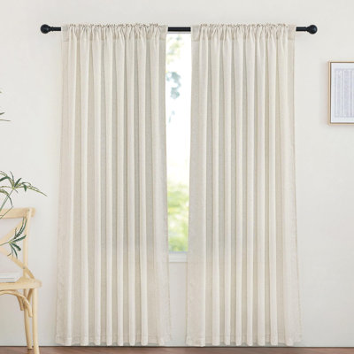 Rideaux de porte en lin naturel de 78 pouces de long, passe-tringle et languette de dossier avec protection de la lumière en lin filtrant la lumière, l 68 x L 78, 2 panneaux