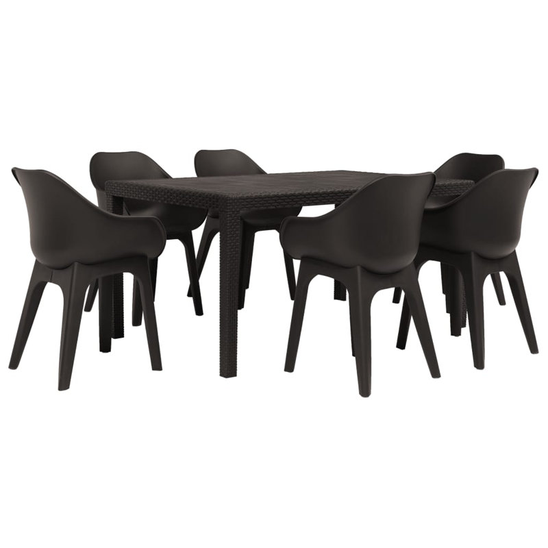 6 - Person Patio Dining Set with Rectangular Table, Brown