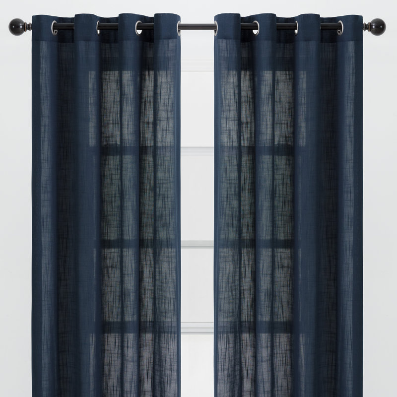 Monge Solid Semi Sheer Grommet Curtain Panels, 52" W x 108" L, Navy