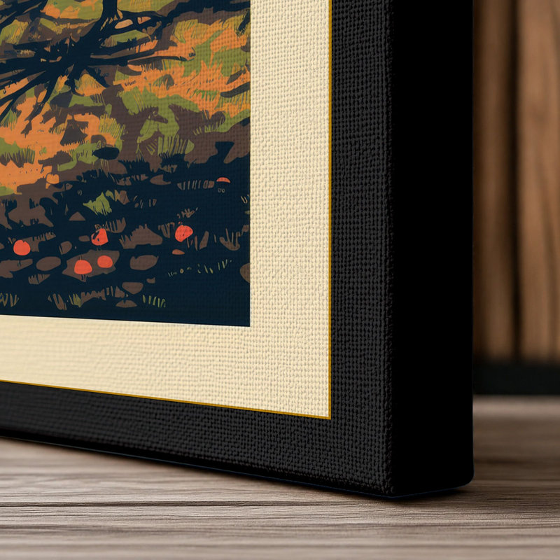 Orchard at Sunrise Japandi - Wrapped Canvas, 18x12 - 45.7 x 30.5 cm, Black Border