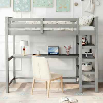 Wood Loft Bed (twin & Full Sizes) With Pine Components, Built-in Desk , Storage Shelves &  Guardrails, Space-saving Bedroom/dorm Bed, No Box Spring Required