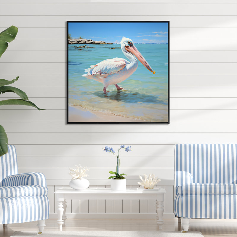 Art tropical sur toile de pélican tropical, H 36 po x l 36 po x P 1,5 po, Cadre flottant noir