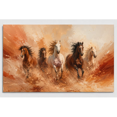 Impression d'art sur toile grand cheval au galop, peinture abstraite équestre de l'Ouest, décor de ferme rustique pour salon chambre à coucher, impression sur toile 24 x 36 pouces - prête à être accrochée