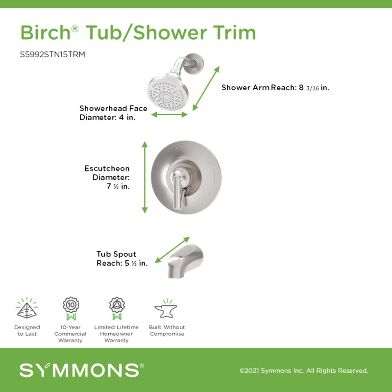 Birch Tub and Shower Faucet Kit with Volume Control, Satin Nickel