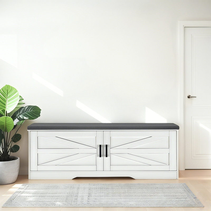 Banc de rangement à chaussures à 2 niveaux avec coussin et tablettes réglables Myrion