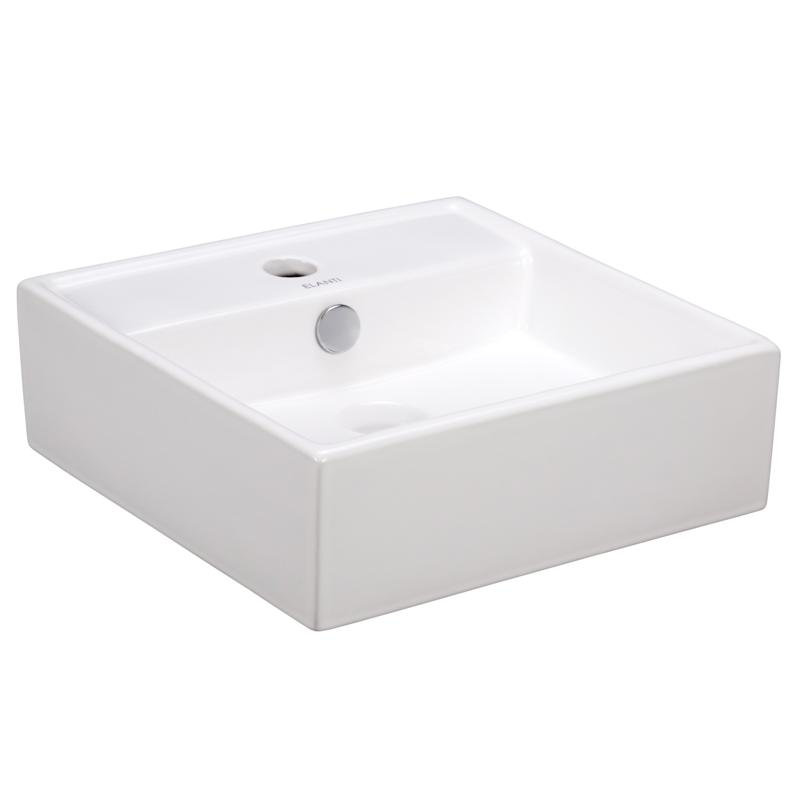 Elanti 15'' White Porcelain Square Bathroom Sink with Overflow Elanti