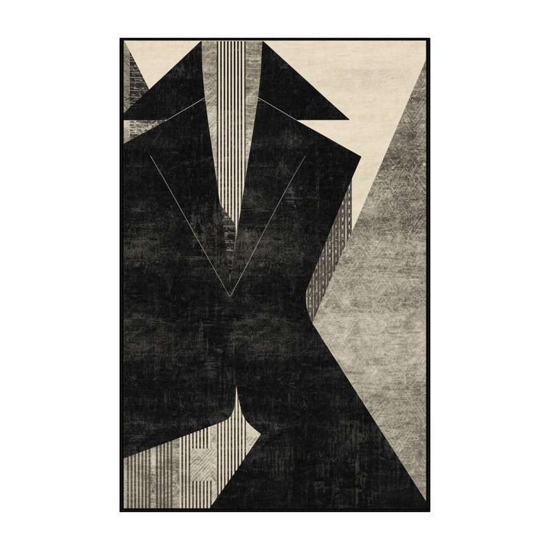 Tapis géométrique rétro gris lavable à la machine Honn, 8 x 12
