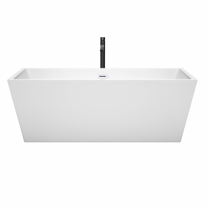 Sara 67'' x 32'' Freestanding Soaking Acrylic Bathtub with Faucet, White/Shiny White/Matte Black