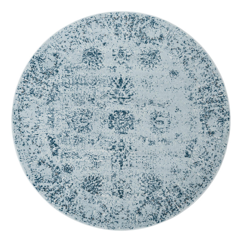 Tapis Brandt, Non, Bleu clair / Bleu marine, Rond 7 pi