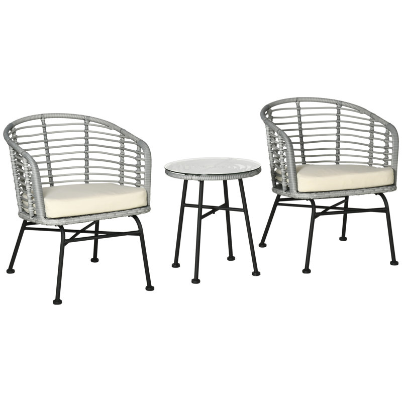 Ensemble bistro 2 personnes avec coussins Devonie, P 17,75 po x l 17,75 po x H 19,75 po, Blanc, crème