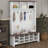 4-In-1 Hall Tree With 6 Hooks, Walnut Entryway Bench With Adjustable Shelves, Shoe Organizer With 16 Open Compartments-1905107295