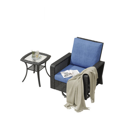 Ensemble de meubles de patio pivotant à 360 ° avec table d'appoint - café extérieur et assise en rotin PE bleu avec coussins imperméables
