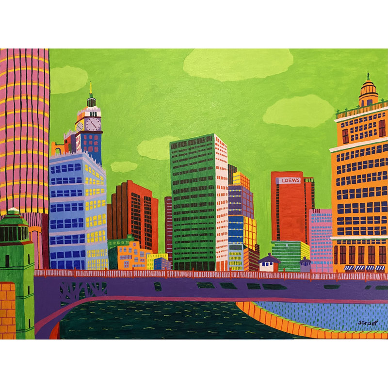 Chicago Skyline Print by Sue Graef, 24" H x 32" W, Wrapped Canvas
