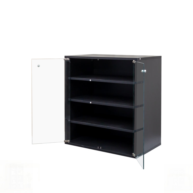 Stackable Wooden Shoe Box with RGB LED Light and Glass Door, Ideal for Organized Sneaker Storage and Display.