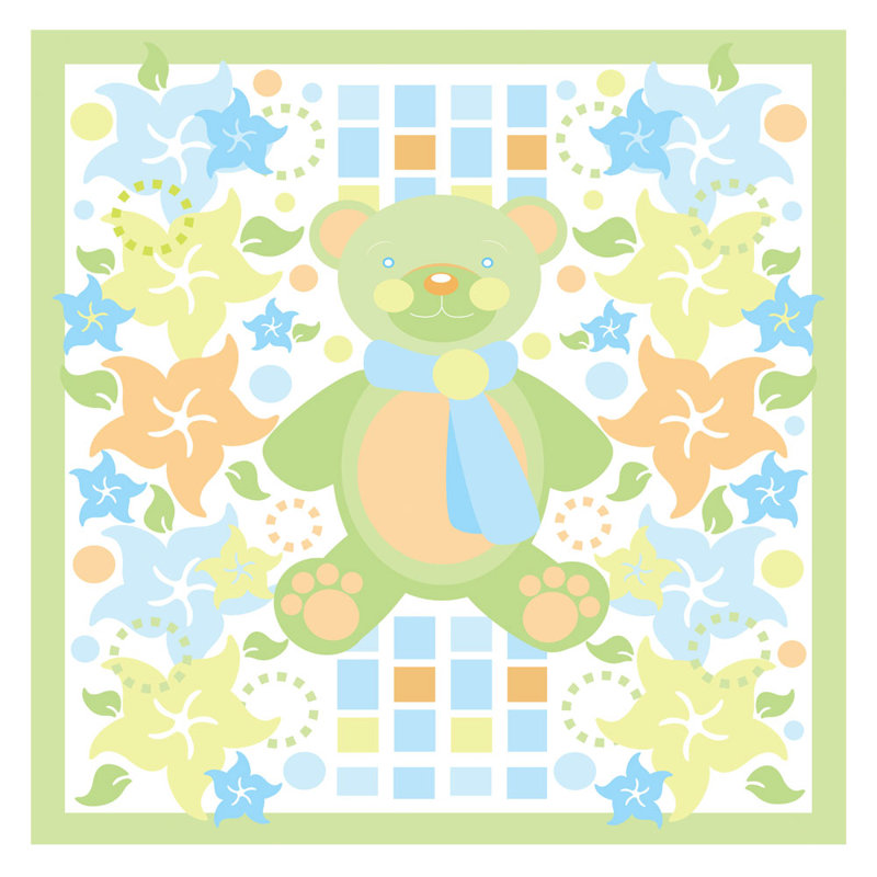 « teddy bear and fleurs », art sur toile, H 14 po x l 14 po x P 2 po