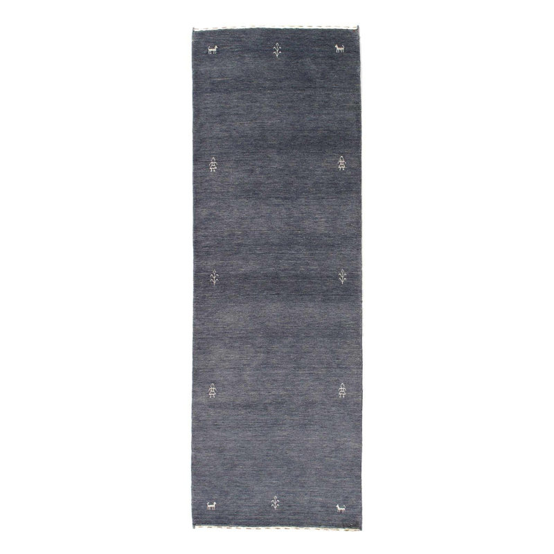 Tapis de couloir gris en coton / laine noué à la main à motif géométrique 2 pi 7 po x 8 pi