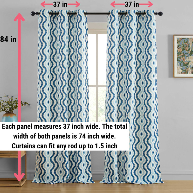HLC.ME Tanner Ogee Ikatt Damask Patterned Window Grommet Curtains Bedroom - Light Blocking Darkening Window Panels, Set of 2
