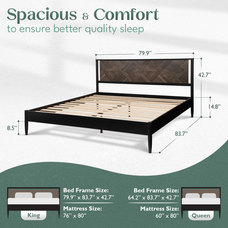 Cartlin Acacia Solid Wood Platform Bed, Mocha, King