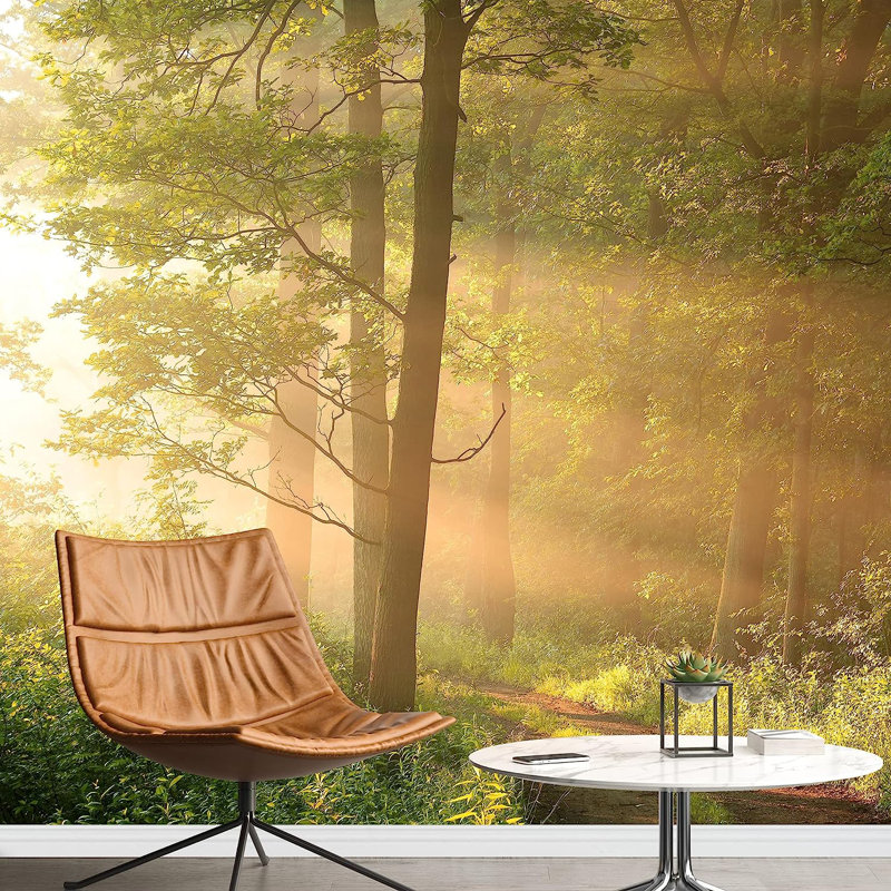 Panneau mural L 96 pi x l 66 po Sunshine Green Forest Trees, L 66 po x l 96 po