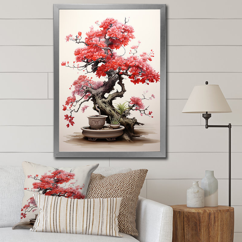 «Japon Art Meditation Coral Bonsai», reproduction sur toile, H 40 po x l 30 po x P 1,5 po, Cadre photo argenté
