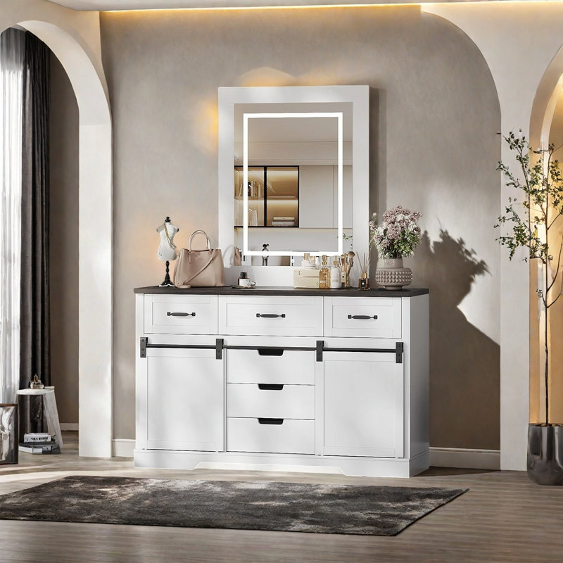 Buffet Farmhouse avec 6 tiroirs, coiffeuse et buffet