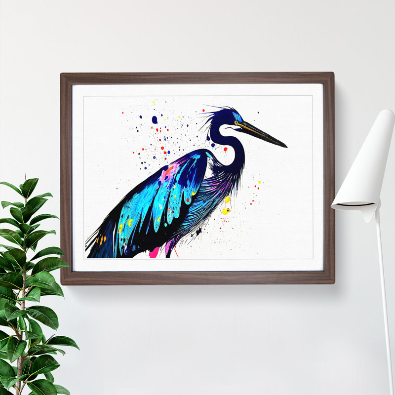 XH1022-8085X Splashed Heron Bird Vol.1 Abstract - Single Picture Frame Painting, 34cm H x 46cm W x 2cm D, Walnut