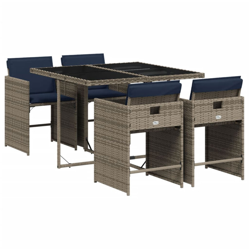 Ensemble repas de patio 5 pièces avec coussins en polyester Latitude Run®, Bleu, Gris, 4