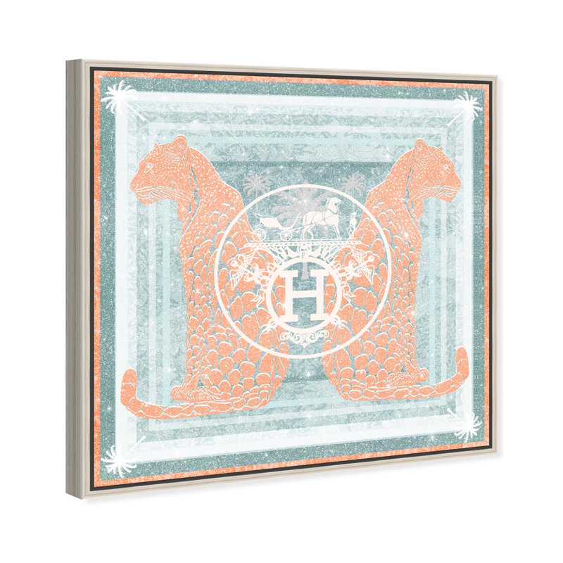 Casablanca to Paris Peach Print Glam Jungle by Oliver Gal, Black Frame, 12 x 12, 31"H x 31"W, Silver Frame