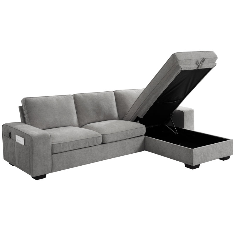 98.4" Modern Convertible Sectional Sofa L-shaped Couch With Storage Chaise, Oversized 3 Seat Sectional Sleeper Couch With Usb Charging Ports For Living Room