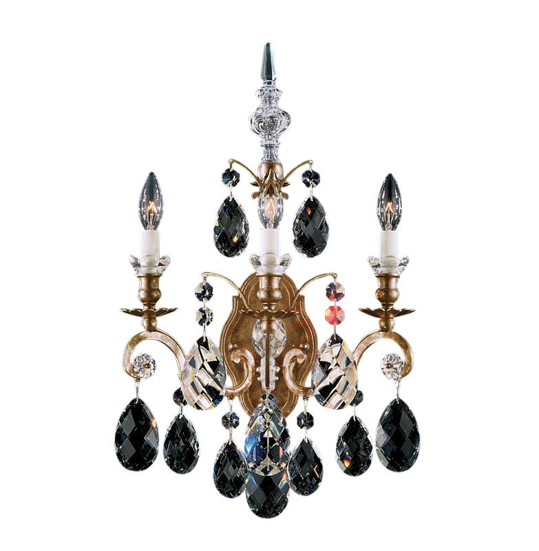 Renaissance 3 - Light Candle Wall Light, Etruscan Gold, Handcut Clear