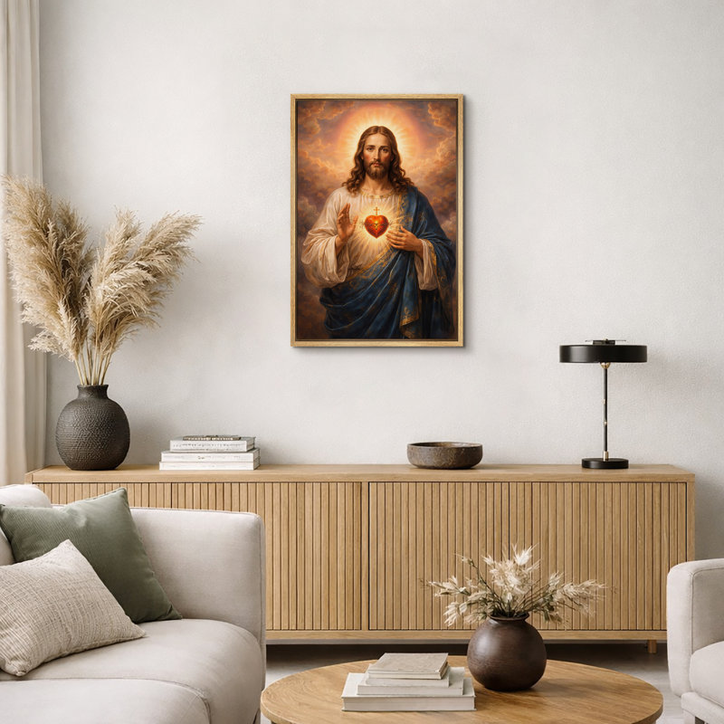 «Sacred Heart Jesus», œuvre d'art, impression sur toile encadrée, 24" H x 16" W x 1.5" D, Cadre naturel