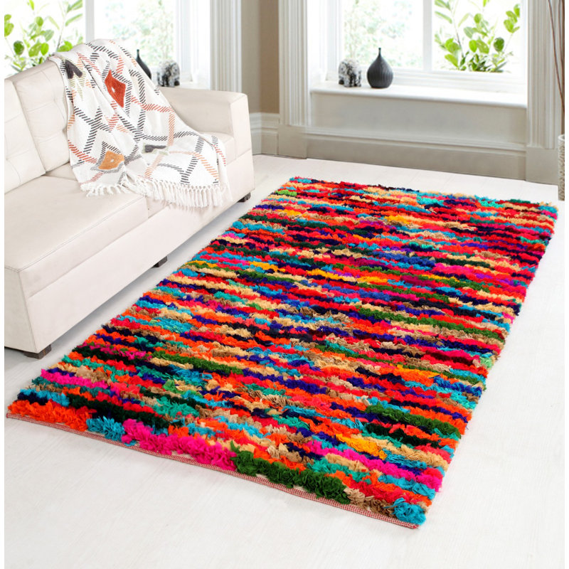Gyan Striped Cotton Hand Woven Shag, Rectangle 120 x 180cm