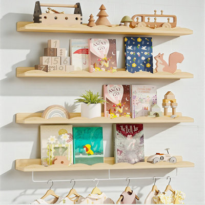 Ensemble de 4 étagères murales 23 ", étagères murales festonnées avec porte-serviettes pour enfants, chambre de tout-petit, chambre de bébé, décor de chambre de bébé et rangement