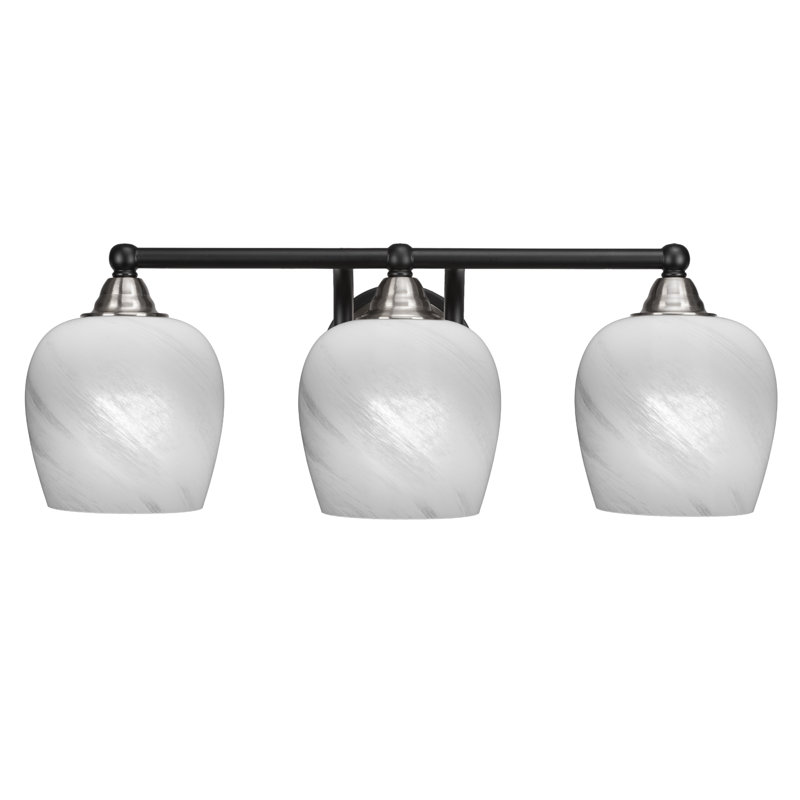Michell 3-Light Bath Bar, White Marble, Matte Black/Brushed Nickel