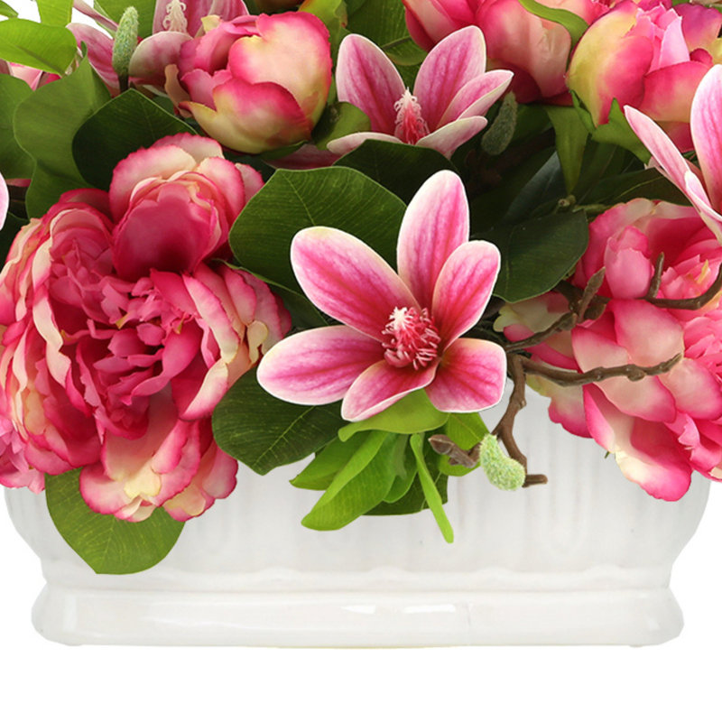 Peony and Magnolia Arrangement in a Ceramic Pot