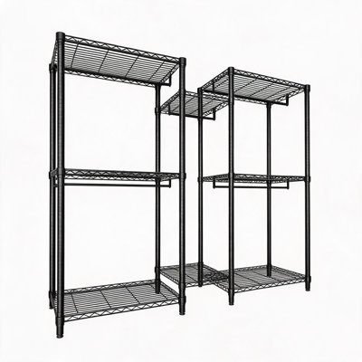 Portant à vêtements robuste et autoportant avec tablettes, 5 tringles de suspension et 8 tablettes grillagées réglables, organisateur de garde-robe ouvert d'une capacité de 1870 lb, rangement portatif en métal pour la chambre à coucher, le placard, la salle de lavage, noir
