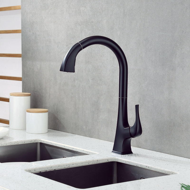 Contemporary Pull Down Single Handle Kitchen Faucet, Matte Black