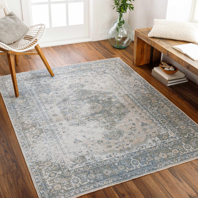 Gaeli Machine Washable Medallion Blue Area Rug