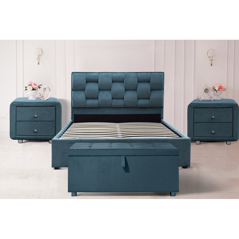 Greco Upholstered Bed, Duck Egg Blue, Kingsize (5')