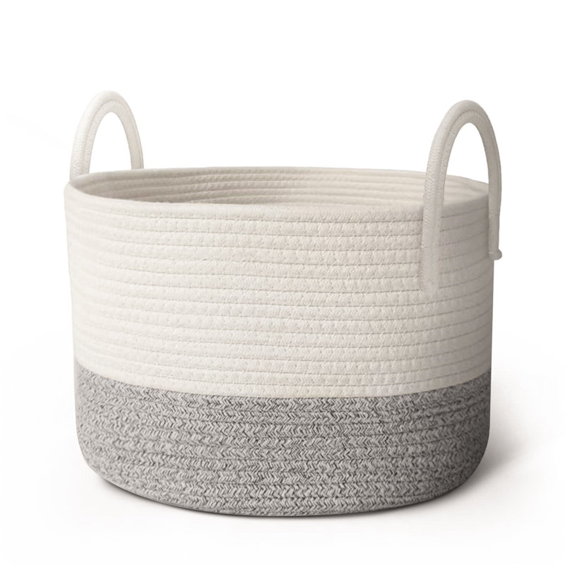Fabric Laundry Basket with Handles, Grey/White
