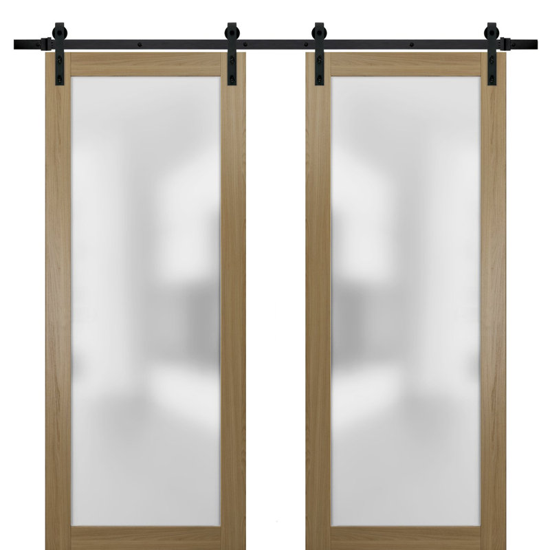 Portes de grange en verre givré Planum, 60" x 96", Frêne miel