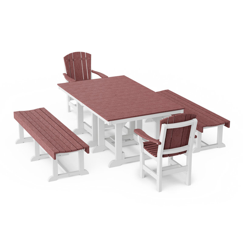 Ensemble de salle à manger rectangulaire avec bancs 5 pièces Heritage, Cerisier / blanc
