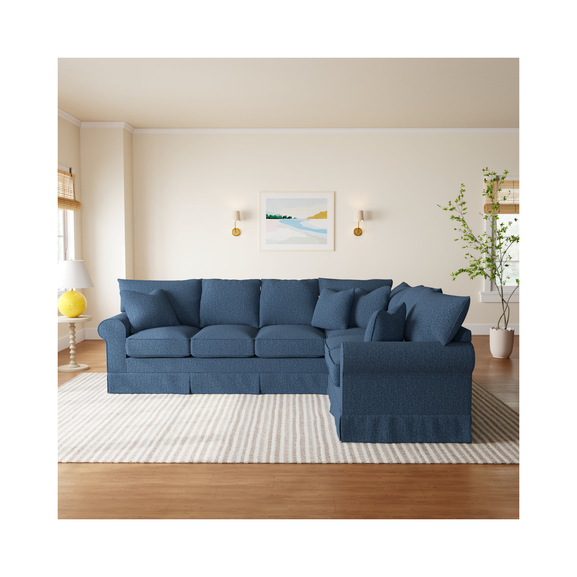 Friedman Upholstered L-Sectional, Classic Indigo Denim, Right Hand Facing