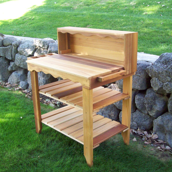Arlmont & Co. Kiefer Deluxe Cedar Potting Bench "& Reviews" | Wayfair