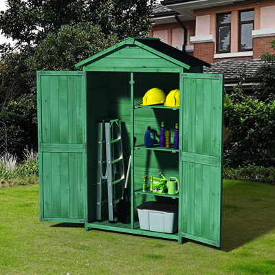 35.6"X 18.1"X 67.06" L Wood Storage Shed For Outdoor Equipment, Waterproof Roof, Double Doors, Forest Garden Tools, Removable Shelves,